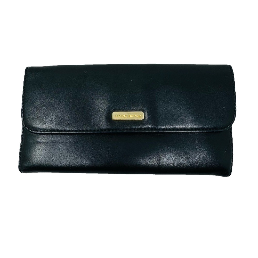 Liz‎ Claiborne Black Leather Wallet With Card Slots & Zipper Coin Purse 8"